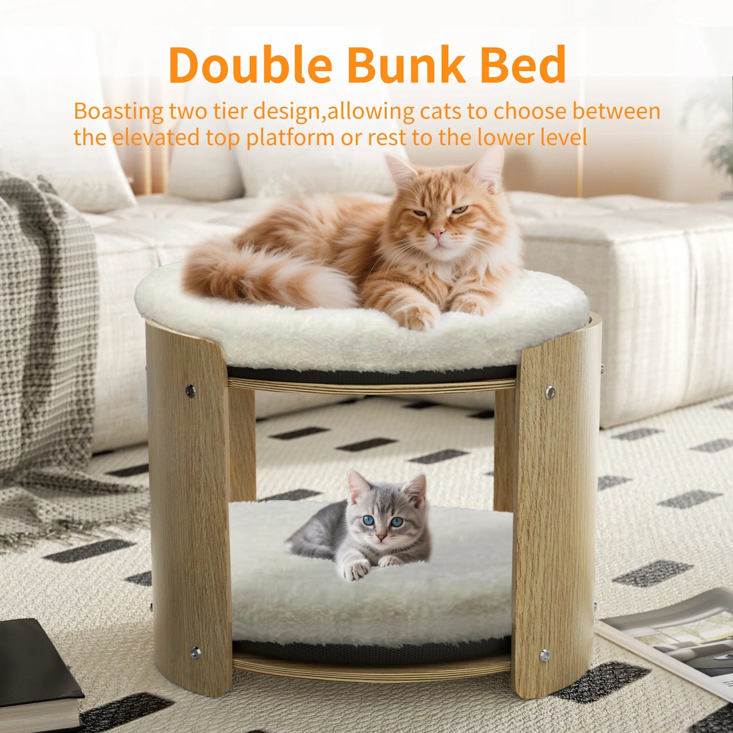 BINGOPAW Elevated Cat Bed Two Tier Bamboo Cat Tree Stand