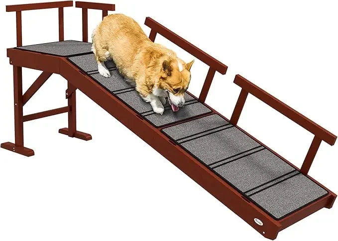 Wooden Dog Ramp With RemovableGuardrails For BedsideCouch Convenience NonSlip Assured