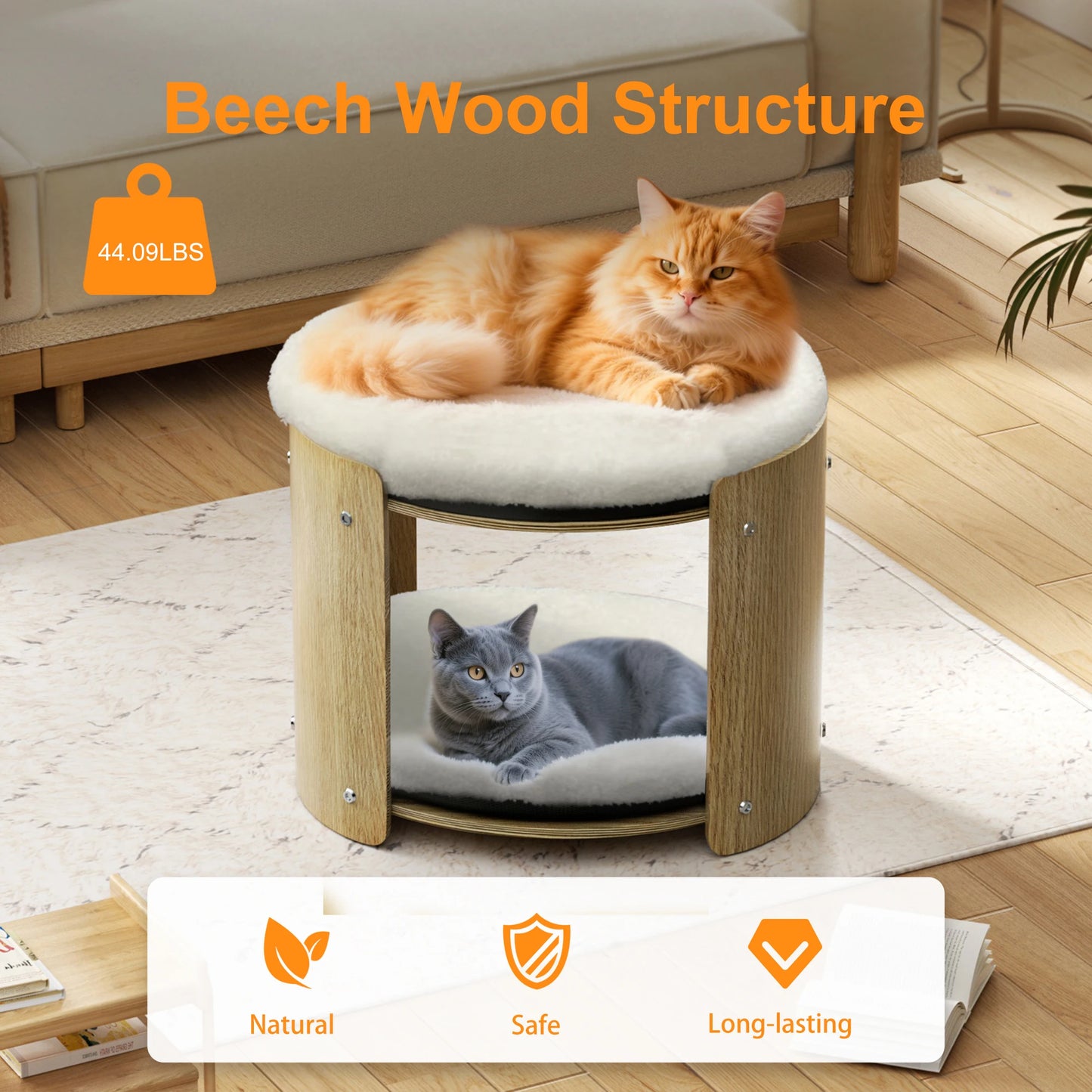 BINGOPAW Elevated Cat Bed Two Tier Bamboo Cat Tree Stand