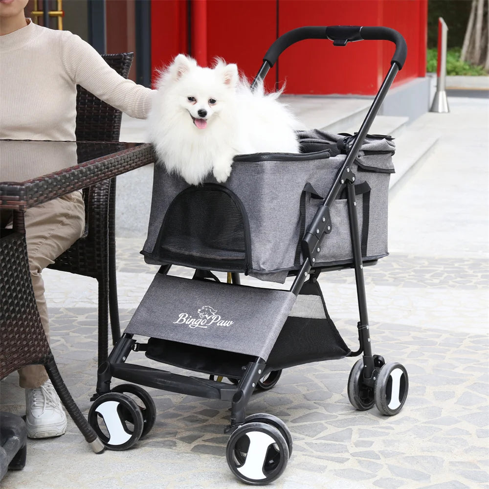 Foldable Pet Stroller Carrier For Dogs And Cats Rain Cover