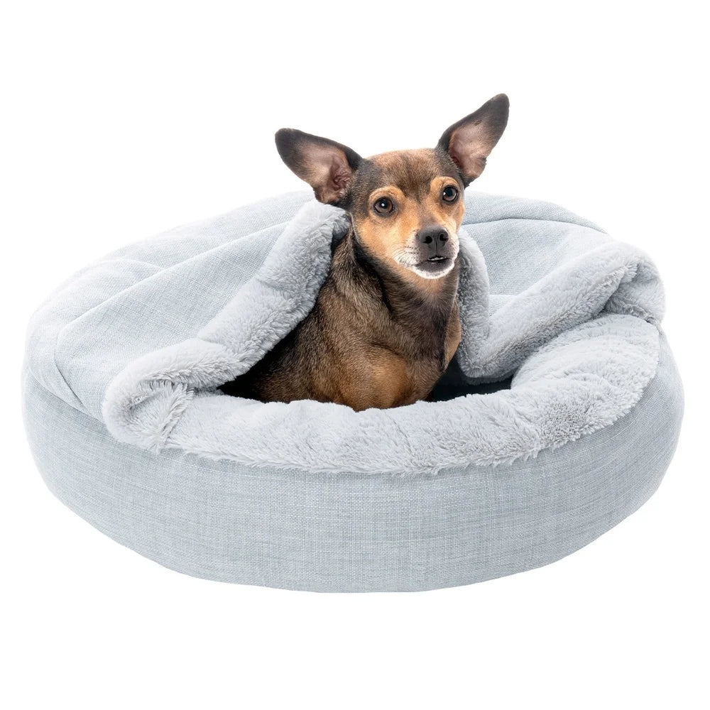 XMSJ Hooded Donut Pet Bed Plush Nesting Non Slip Base