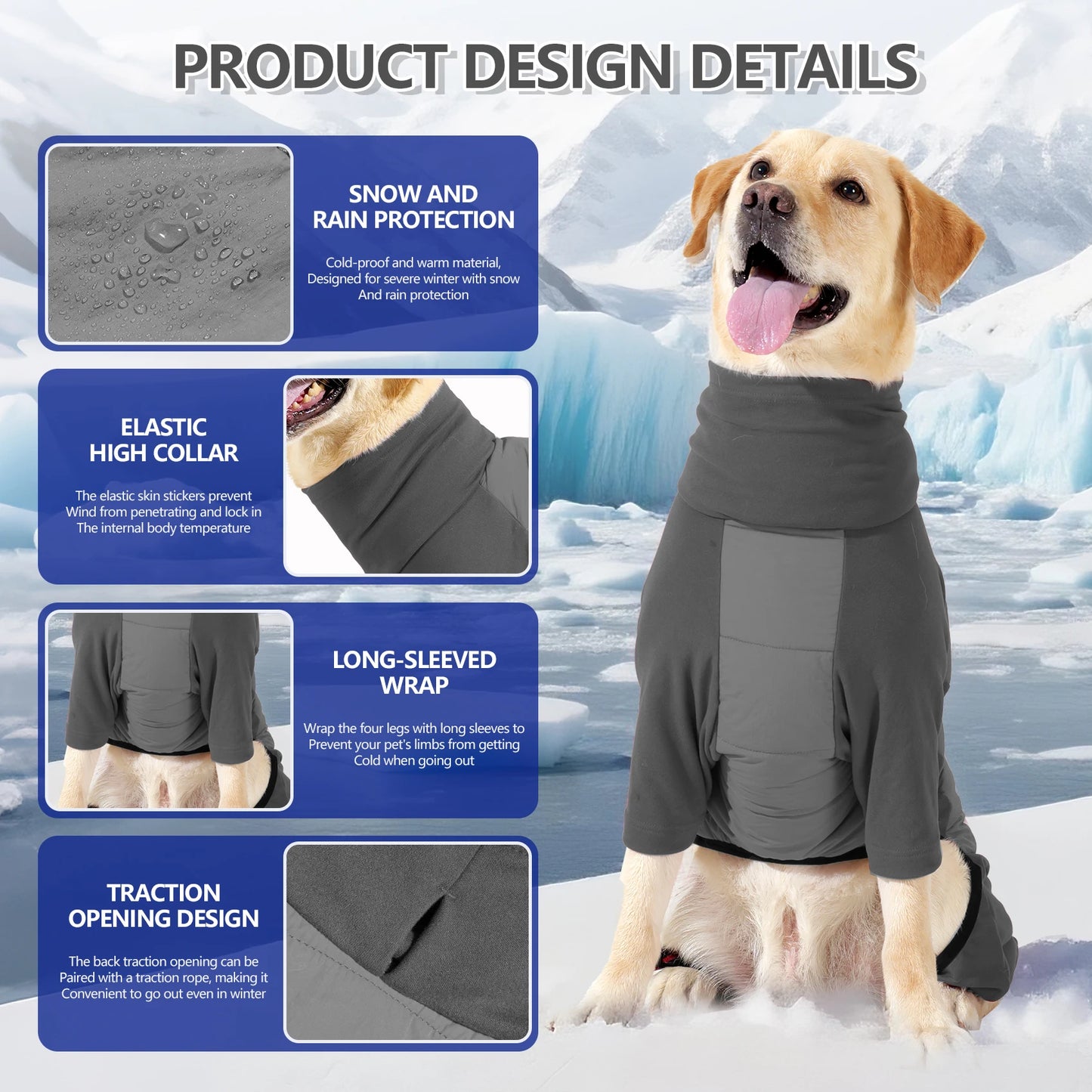 High-concerned Dog Coat Turtleneck Windproof Winter With Leash Hole