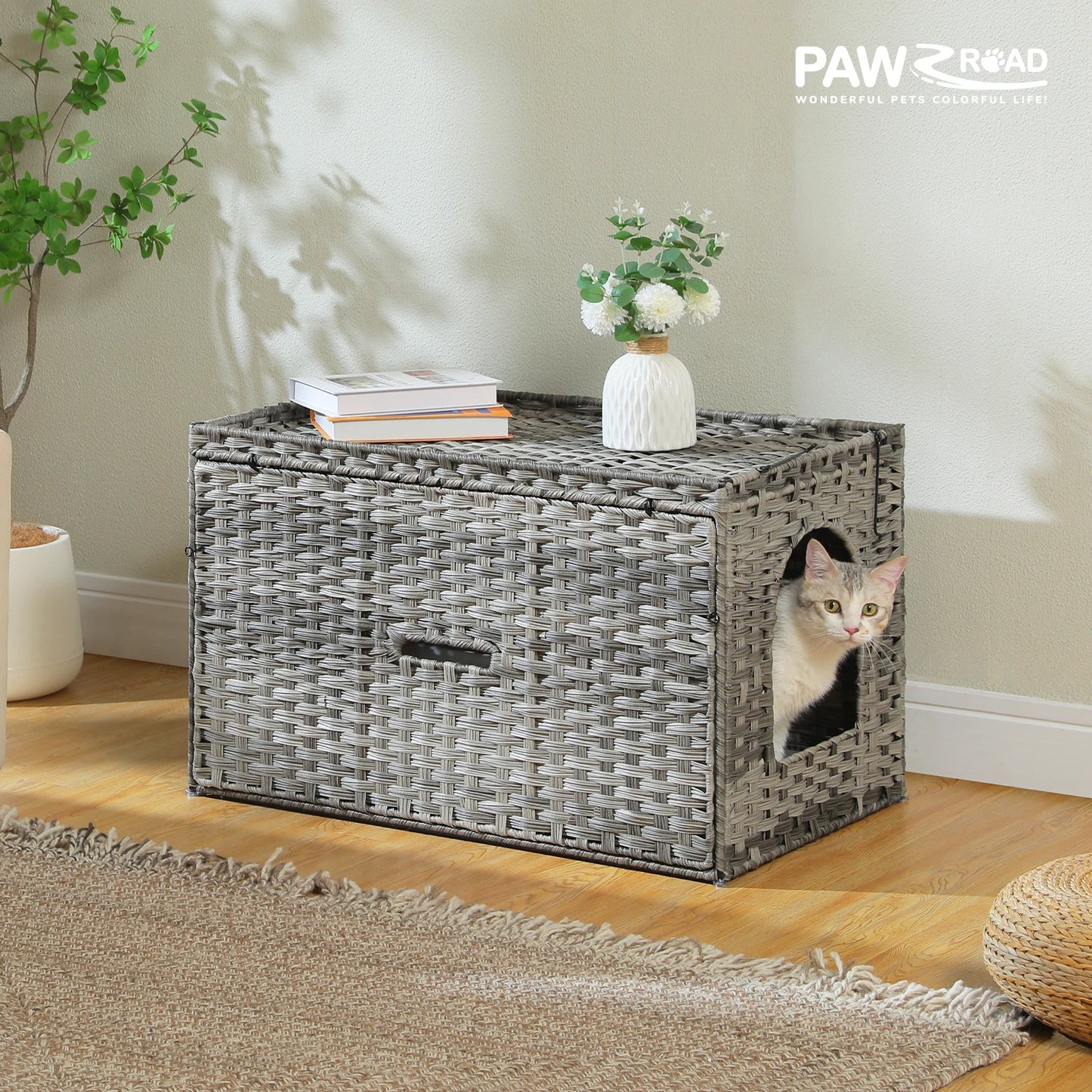 PAWZ Road Rattan Cat Litter Box Enclosure Cabinet Furniture