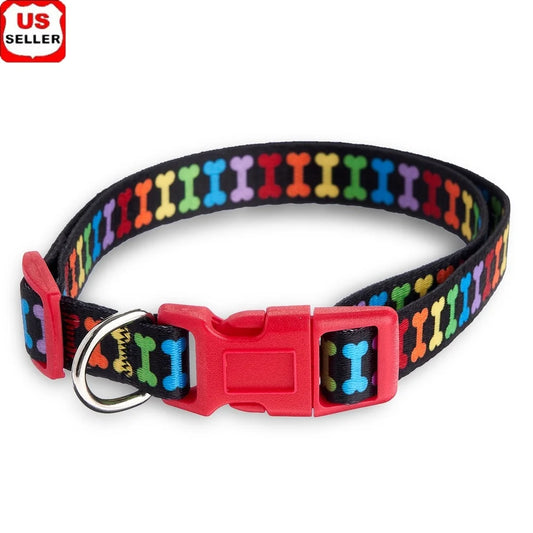 DUTRIEUX Multicolor Bone Print Dog Collar Durable Design
