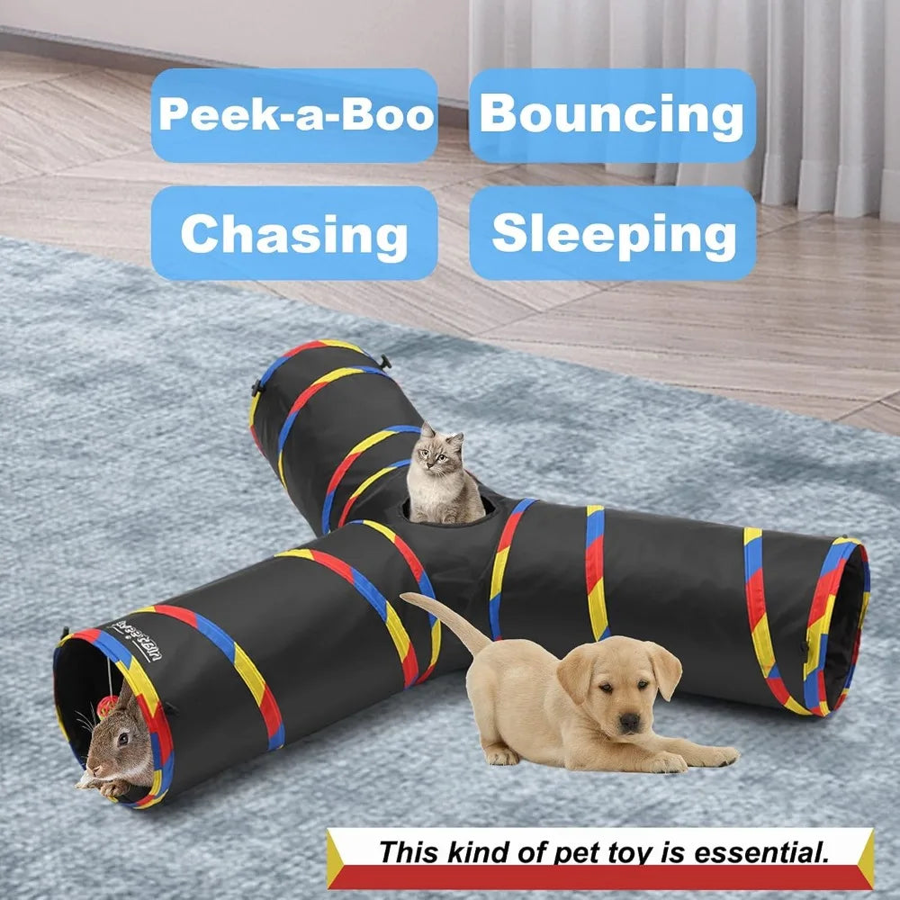 Hign-concerned 2 Pack Collapsible Cat Tunnels 3 Way Play Toy