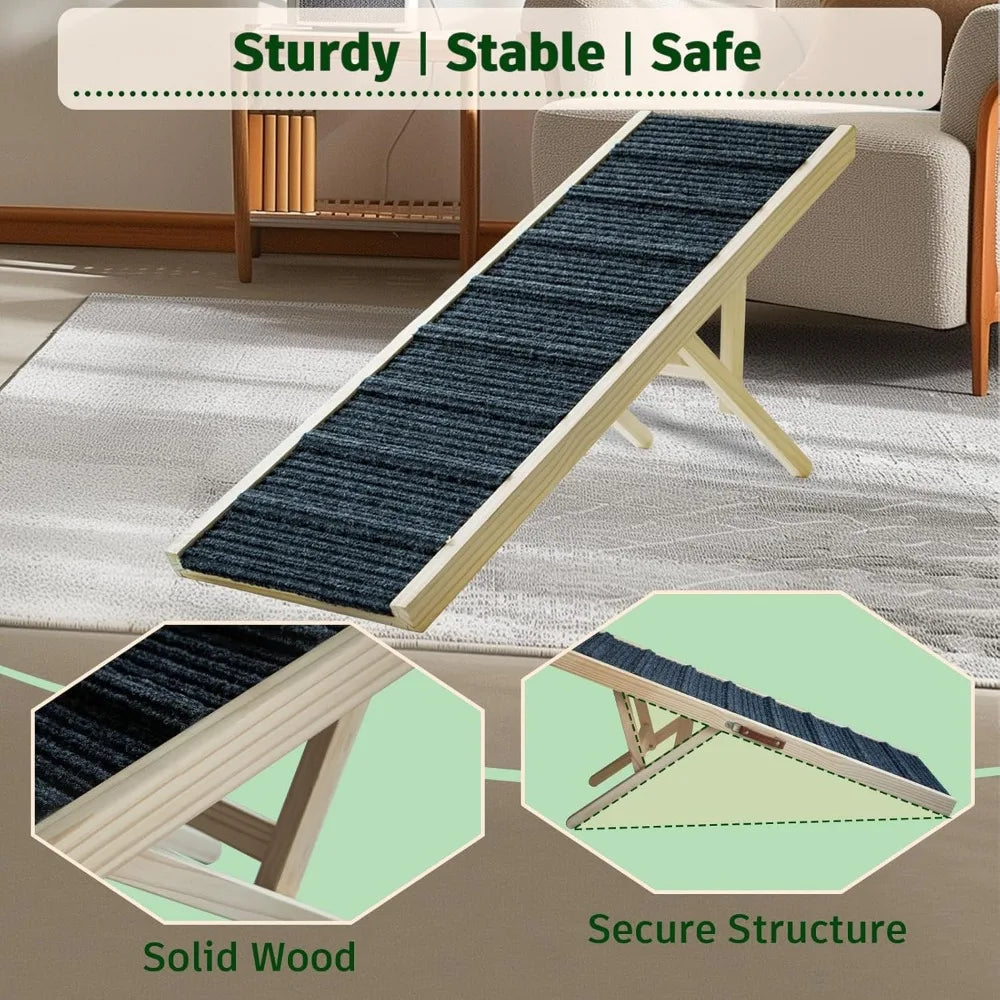 Wooden Foldable Dog Ramp For Bed With Adjustable Heights