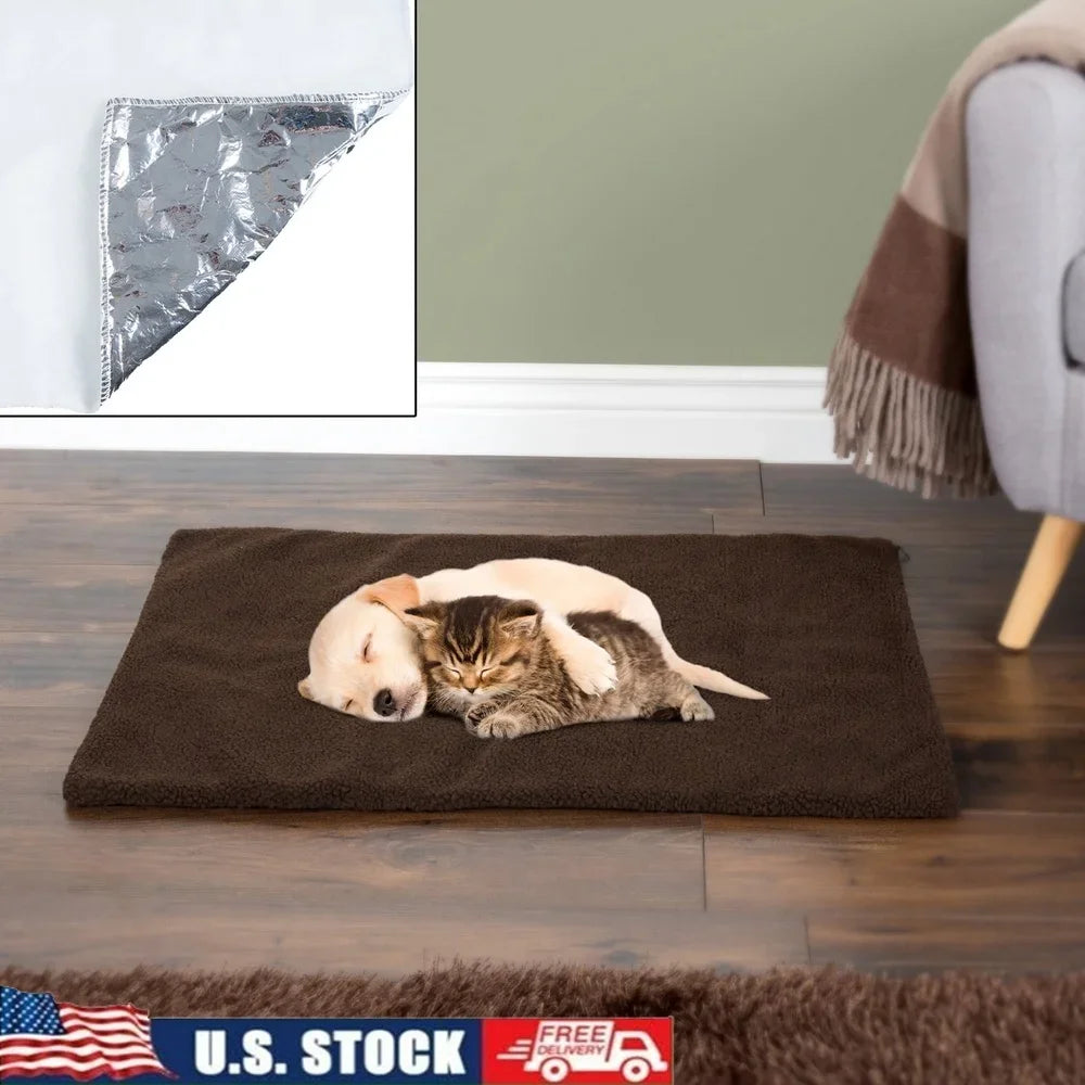 Self Heating Pet Mat With Washable Sherpa Cover Crate Bed