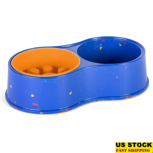 XMSJ Bamboo Double Diner Bowl With Removable Slow Feeder