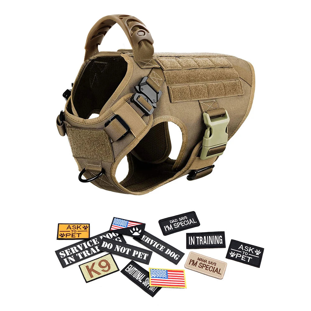 PETRAVELCN Nylon Tactical Dog Harness Vest With Patches